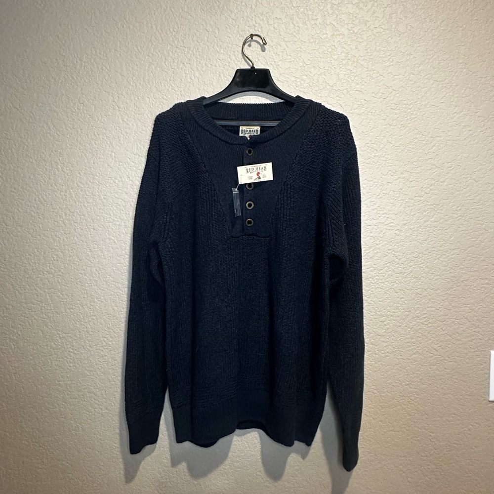 RedHead Men's Navy Crewneck Sweater with Button Detail